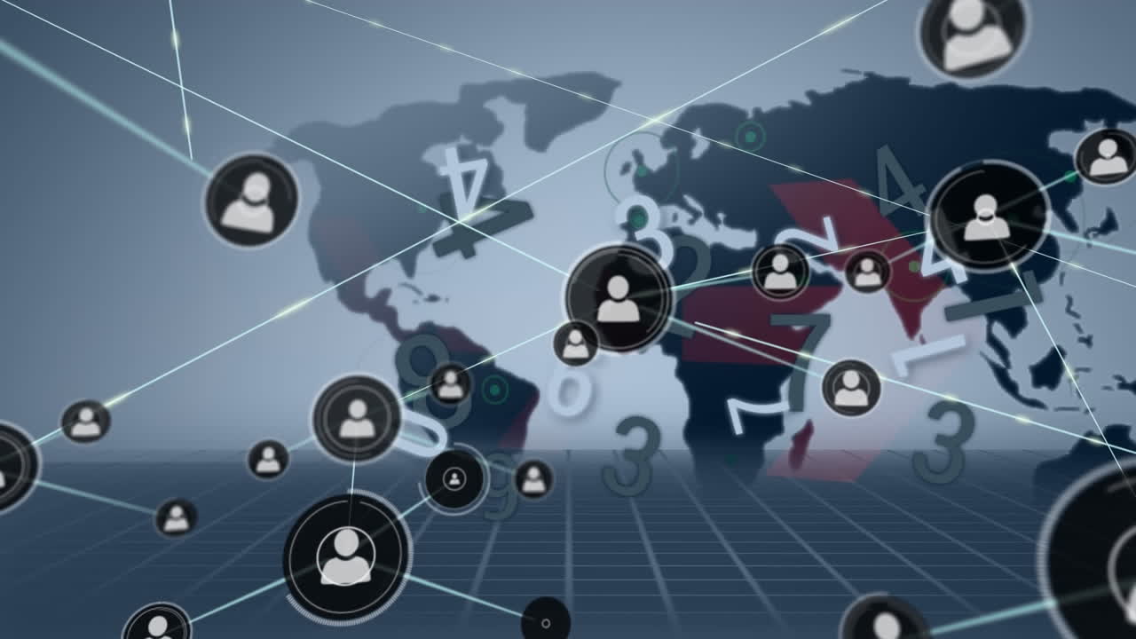 여러 번 변하는 번호와 회색 배경의 세계 지도에 대한 프로필 아이콘 네트워크