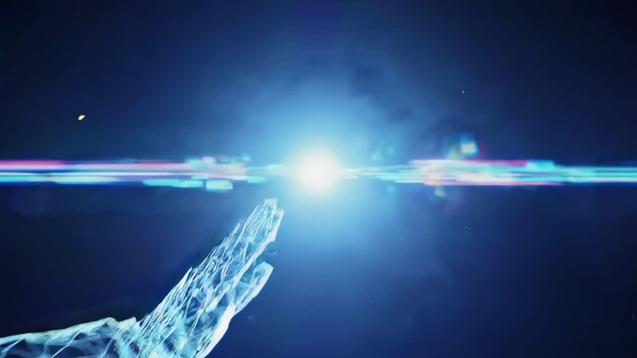 A futuristic concept video of a human hand high-fiving a digital hand, captured from a side angle