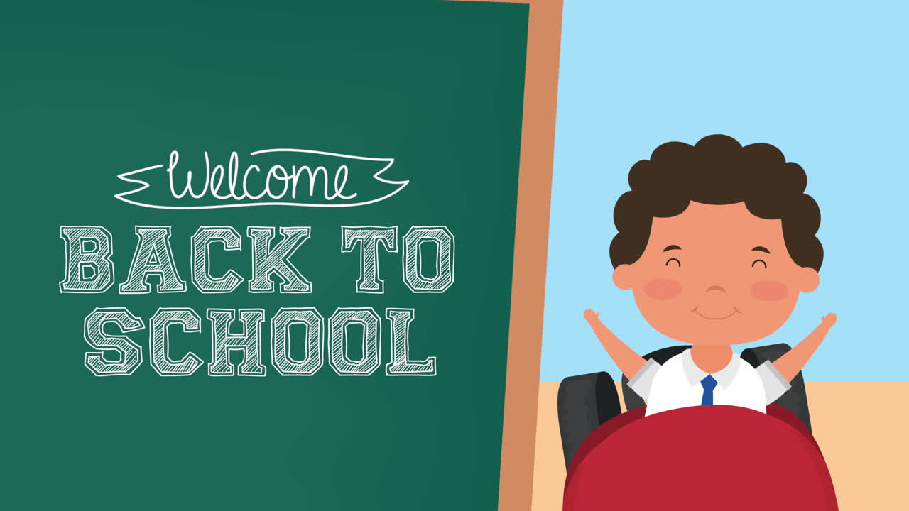 back to school season with boy and chalkboard