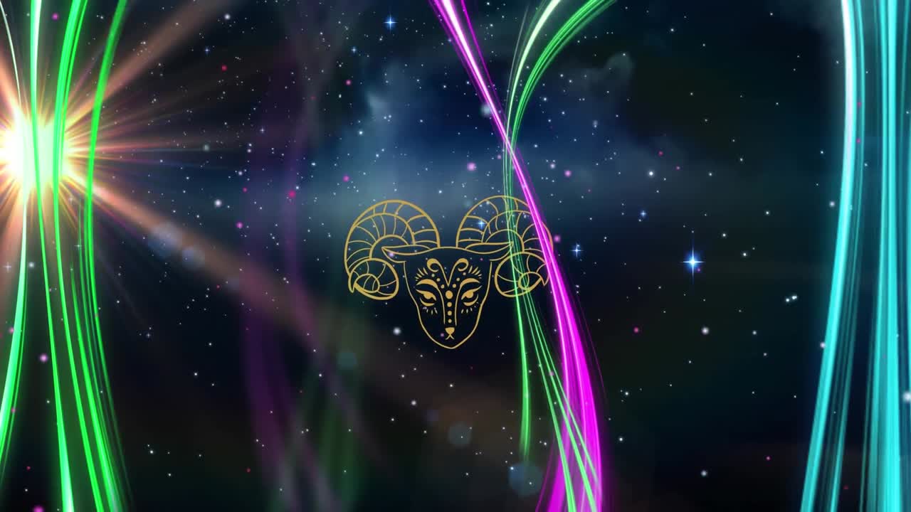 animación del signo de la estrella de aries sobre el universo estrellas brillantes