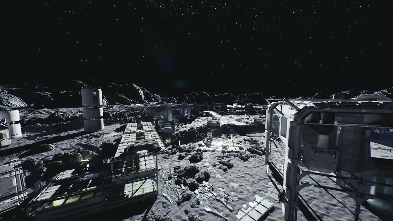 Nightlit moon structure showing thermal shields and anchoring systems