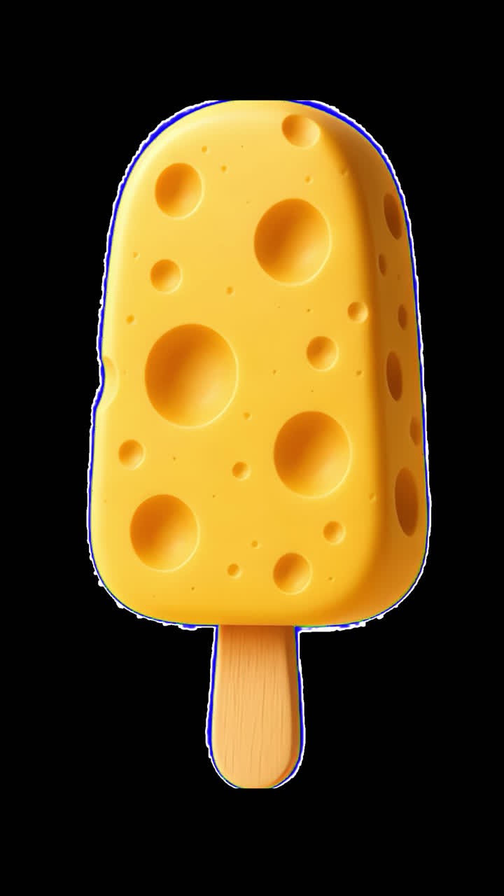 Cheese-shaped popsicle on stick animation isolated asset, transparent 4K video, alpha channel