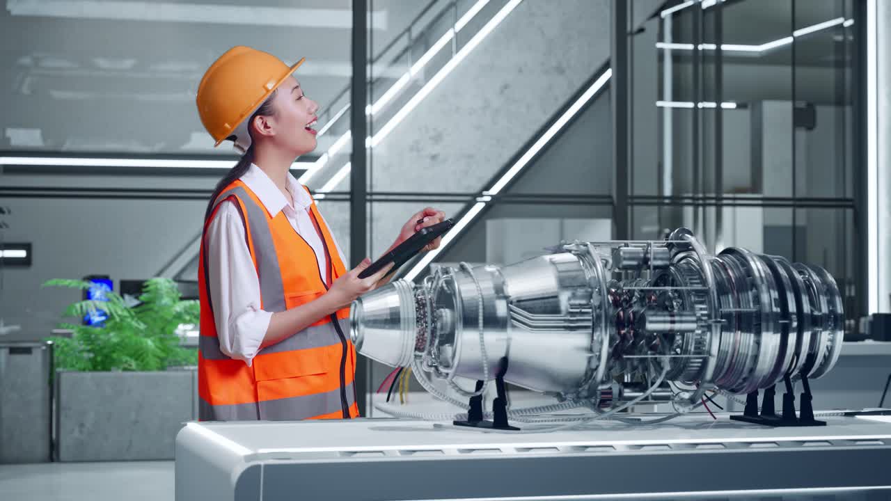 ingegnere che ispeziona un motore a reazione