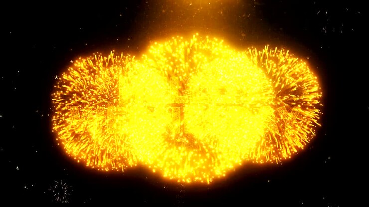 Hello Wednesday Text on Firework Display Explosion Particles.
