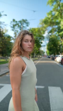 woman crossing a city street