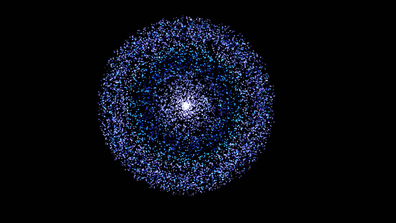 Motion particles form spherical 3D user interface design on black screen