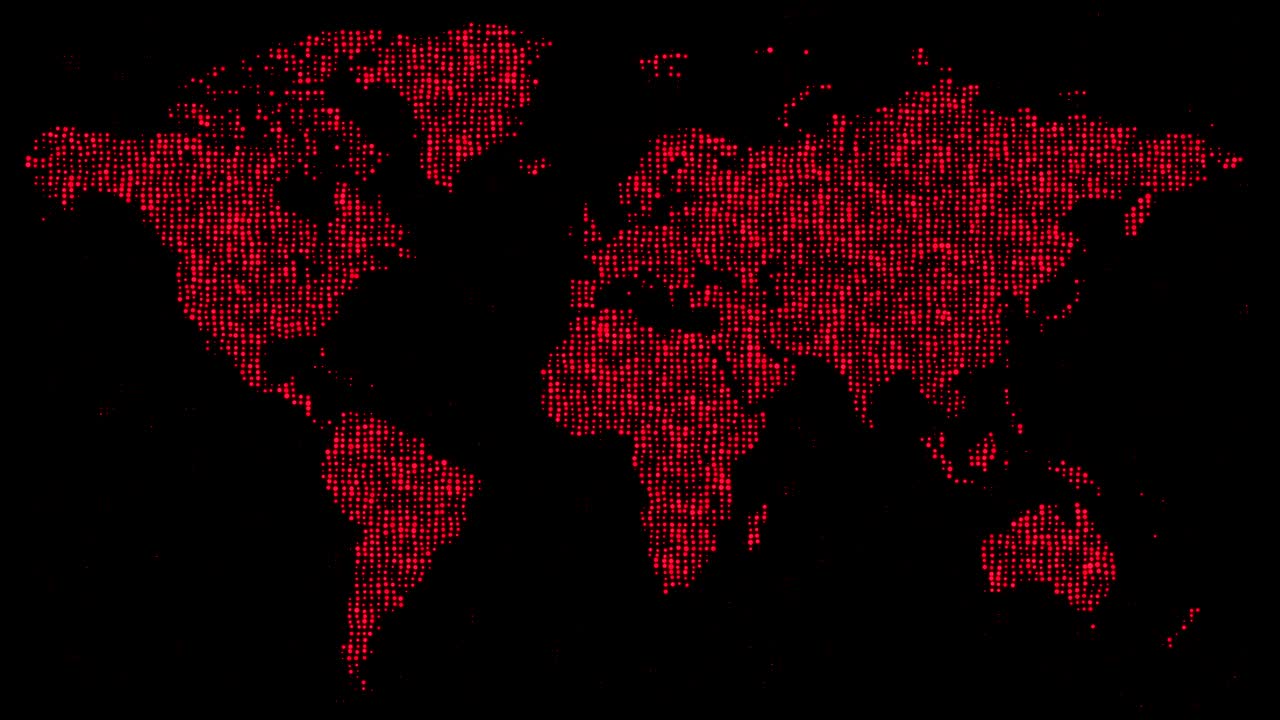 mapa digital del mundo en puntos rojos.
