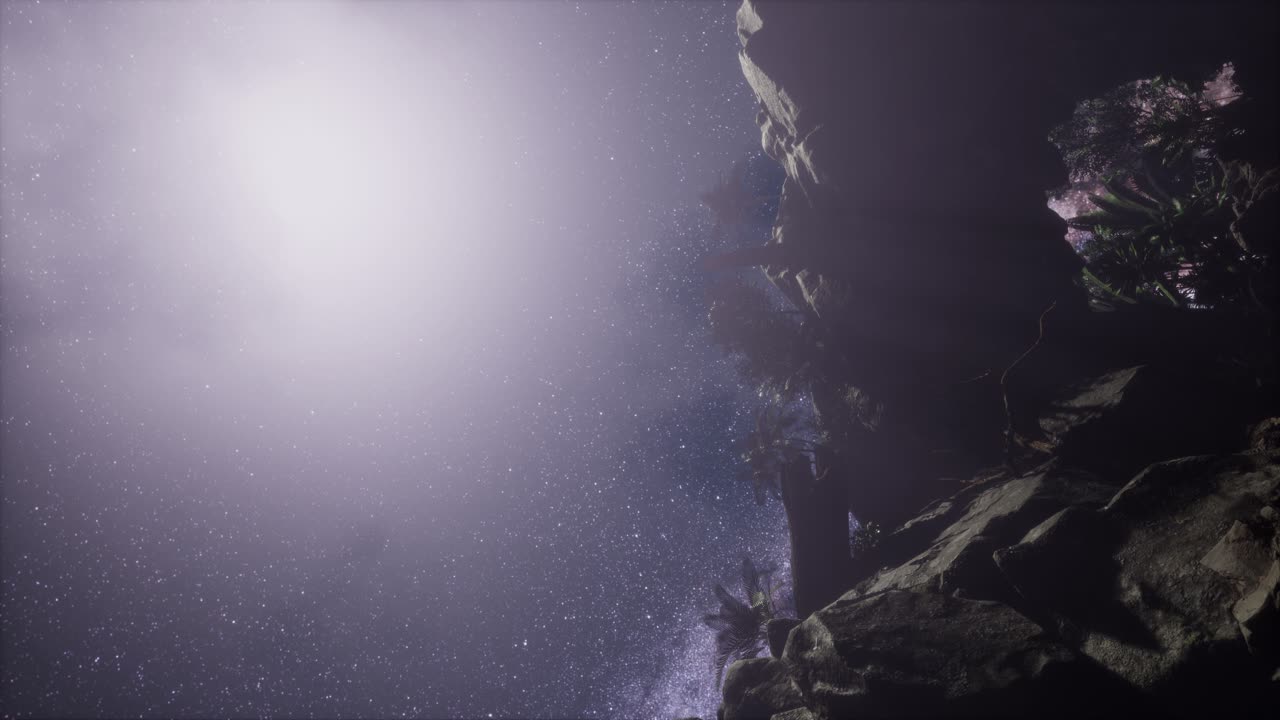 rutas de estrellas de astrofotografía de 4k sobre las paredes del cañón de piedra arenisca