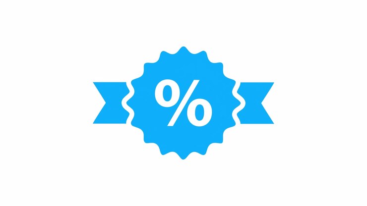 Icona blu con simbolo di percentuale su sfondo bianco
