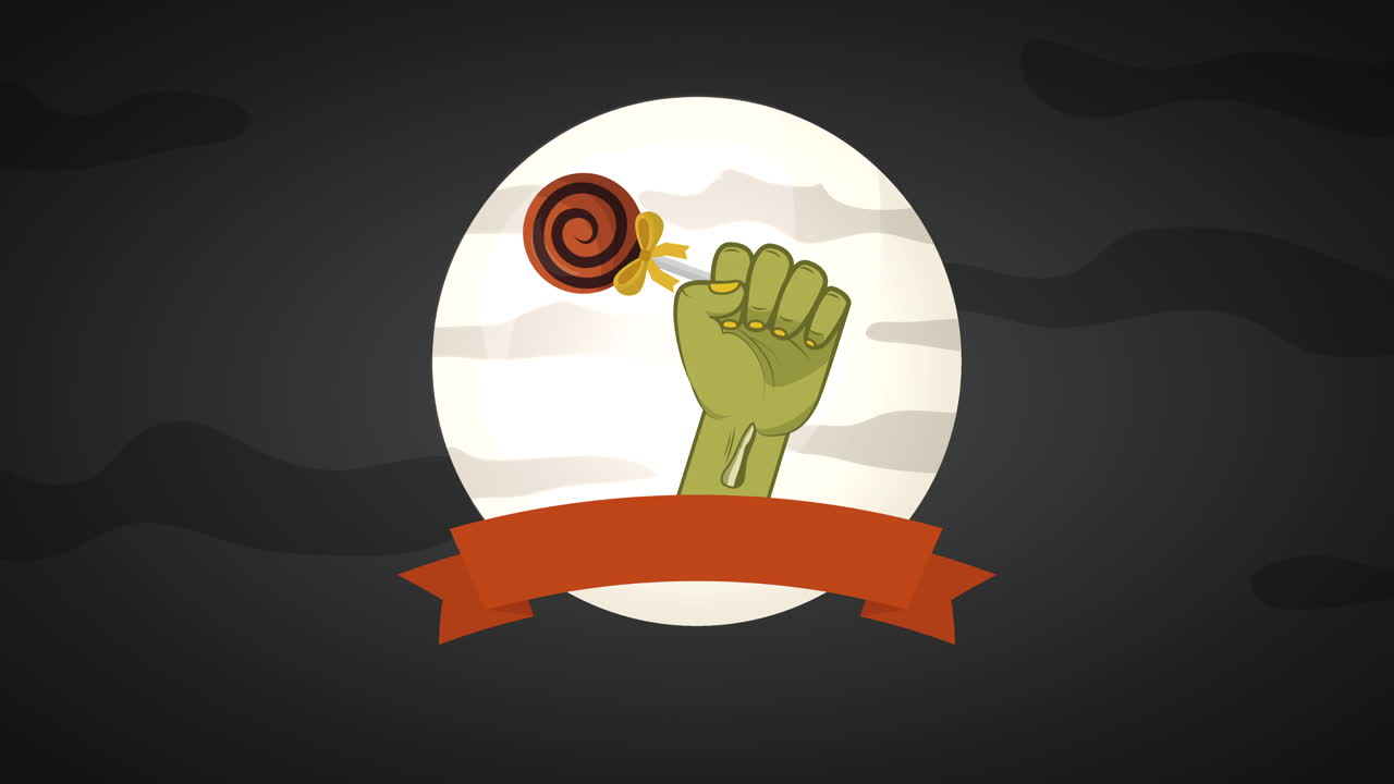 비 손과 사탕으로 할로윈 축제를 축하합니다.