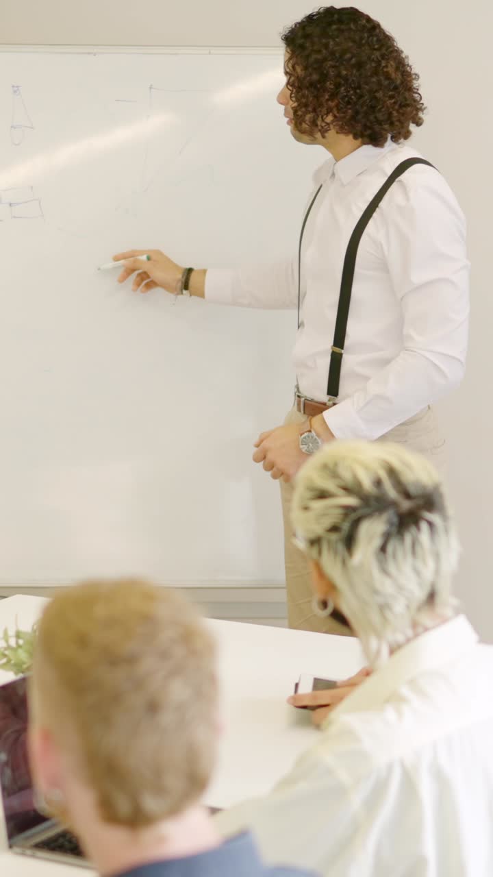 Man explaining an idea using a board in a meeting