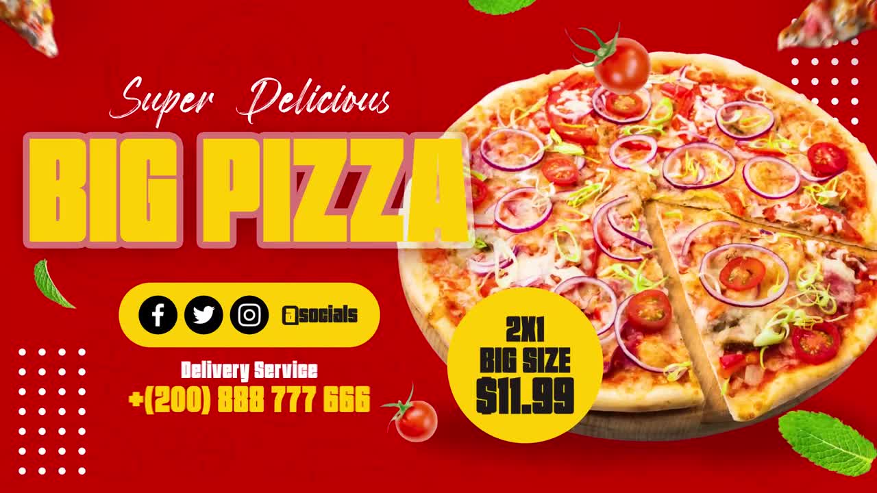 Reklame for super lækker stor pizza med særtilbud