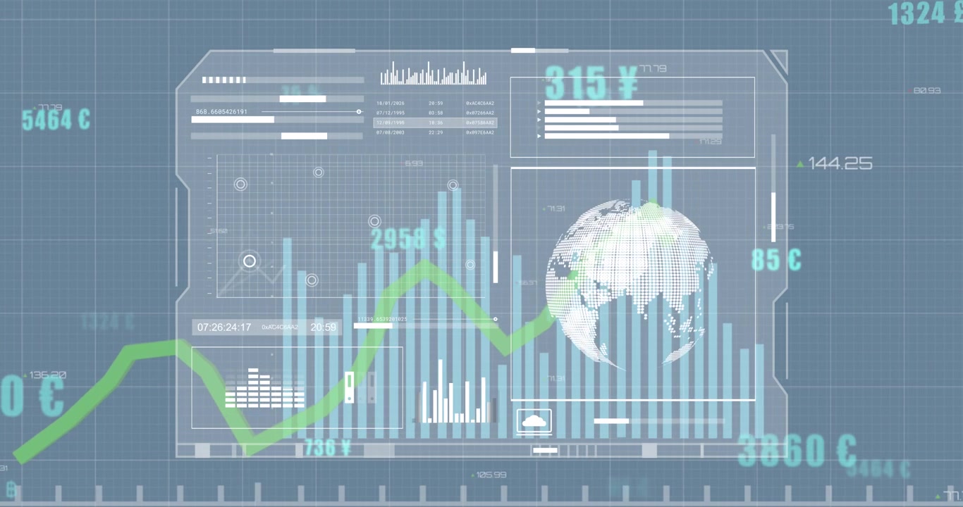 Animation of bubbles over data processing on purple background