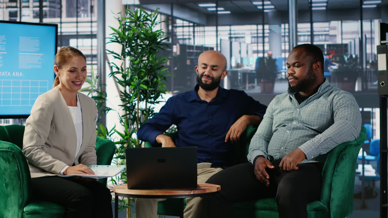 Vertical Video Business people attending an online web conference during a meeting