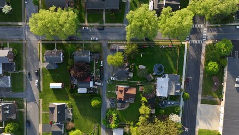 a slow cinematic top down shot of a neighborhood and suburbs of united states