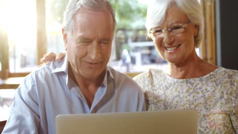 senior couple using laptop in cafe 4k