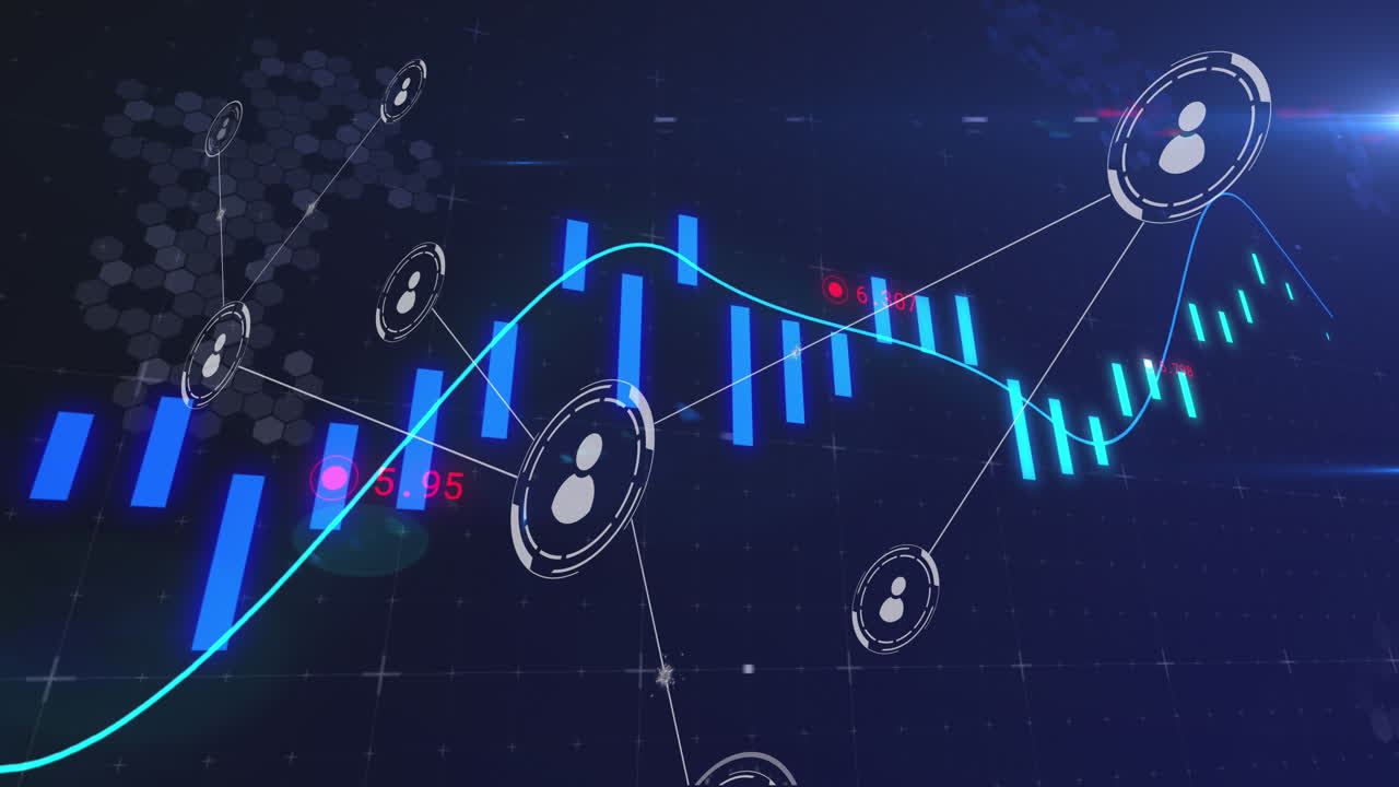 animación de la red de conexiones con iconos sobre el procesamiento de datos