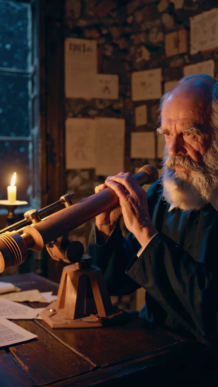 Elderly Astronomer Observing Through a Telescope