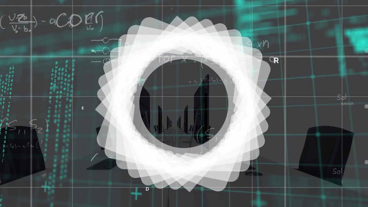 Animation of data processing over shapes and office