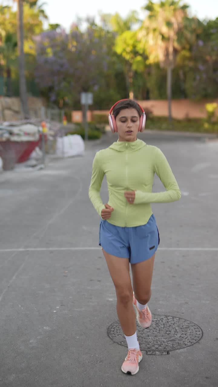 mujer corriendo al aire libre con auriculares