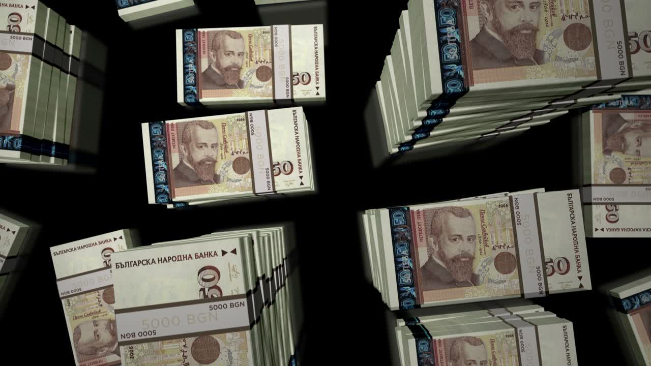 불가리아 레바 (bulgaria leva) 를 날아다니는 돈, 지폐, 루프 애니메이션