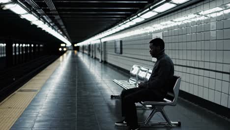 man sitting in a subway station