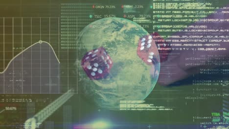 Animación-De-Procesamiento-De-Datos-Y-Globo-Terráqueo-Sobre-Dados.