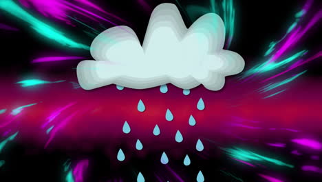 animación de nube con lluvia sobre rastros de luz sobre fondo púrpura