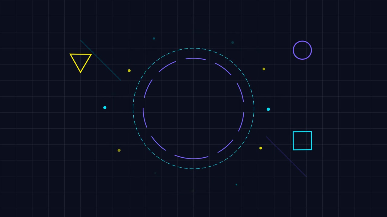Abstract Motion Graphics with Geometric Shapes and Grid Background