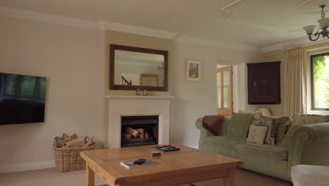 left to right pan of a living room in a rural home