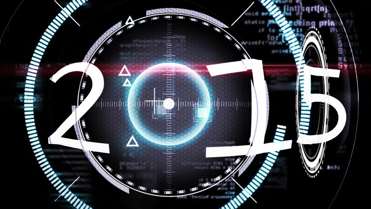 Animation of scope scanning with countdown and clock over data processing on black background