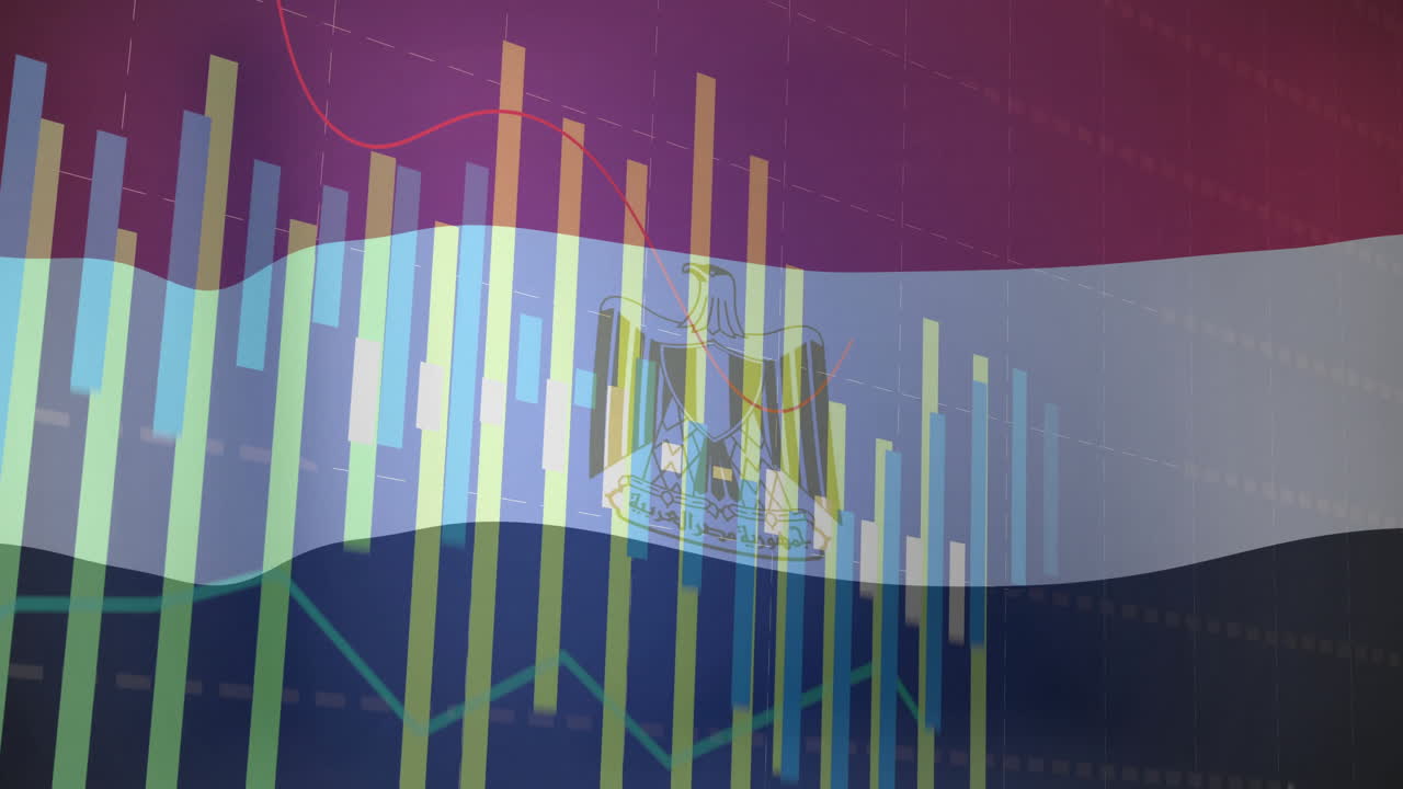이집트 발이 금융 데이터 차트 애니메이션 위에 흔들리고 있습니다.