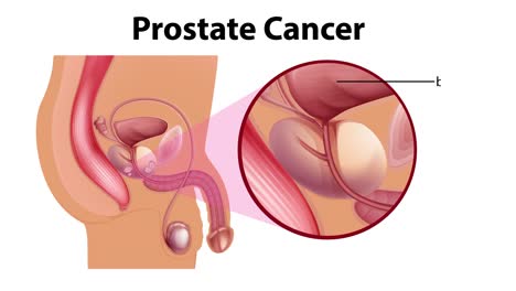 animación que representa las etapas de crecimiento del cáncer de próstata.