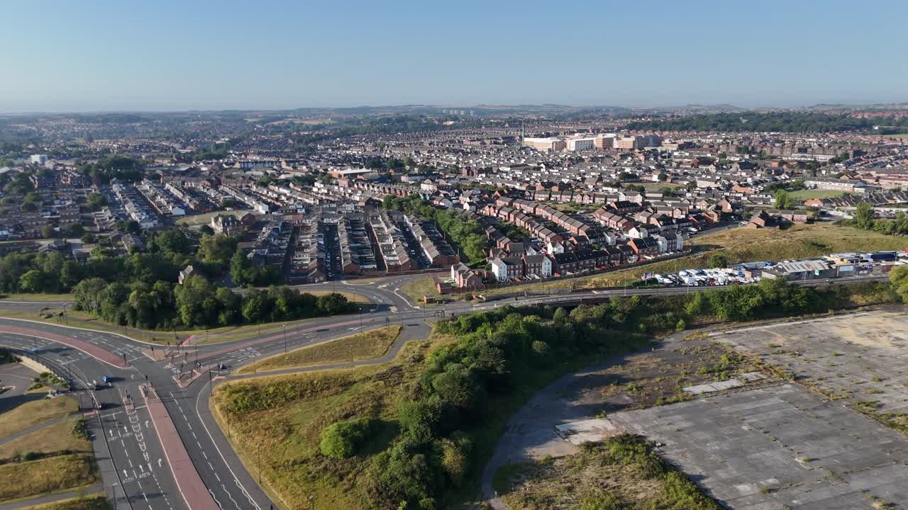 Drone Aerial View of Sunderland City Showing River, Wearside, and Tyne and Wear Landmarks