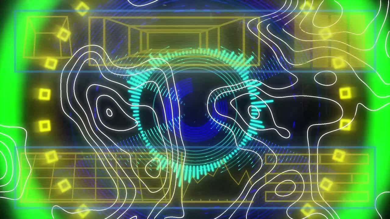 animación de círculos y formas digitales sobre fondo negro