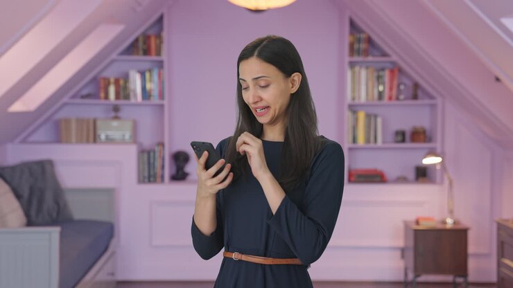 Tired and lazy Indian girl using phone