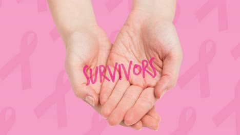 animation of survivors text over hands on pink background