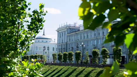Cityscape with historical buildings and trees