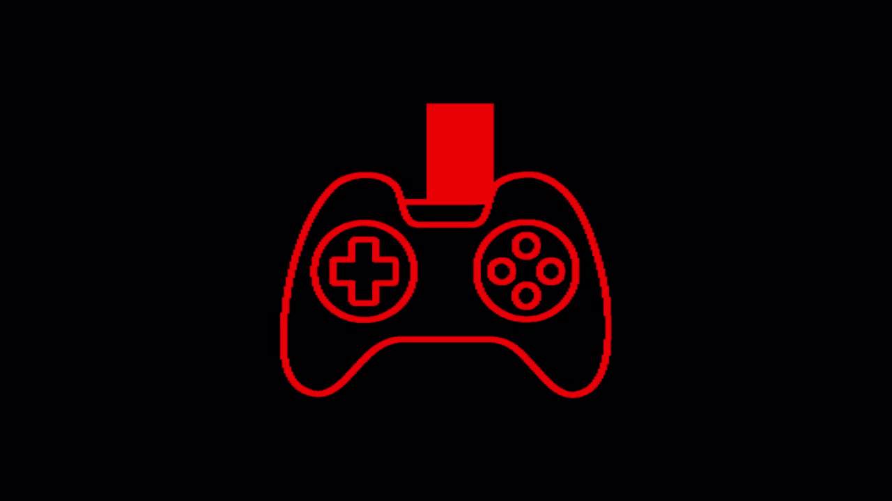 Controller di gioco animato con contorno rosso e barra di caricamento
