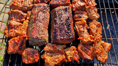 hornear carne sazonada en la barbacoa