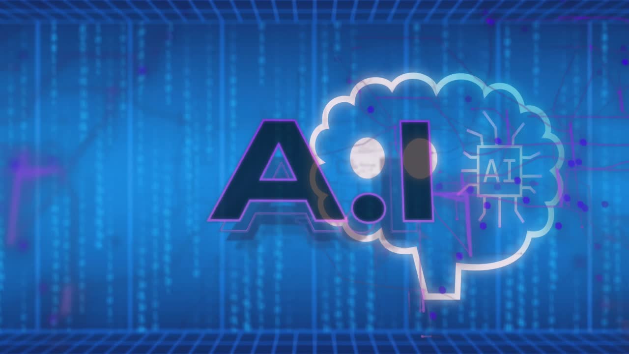 animación del procesamiento de datos sobre fondo azul