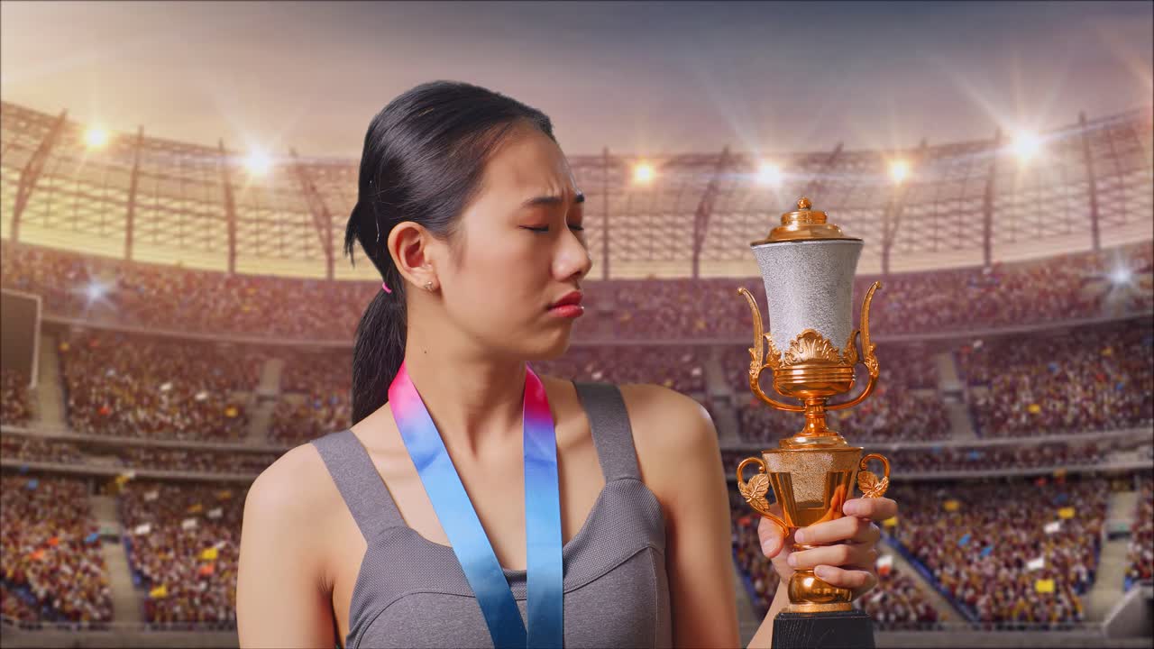 Disappointed Athlete with Trophy