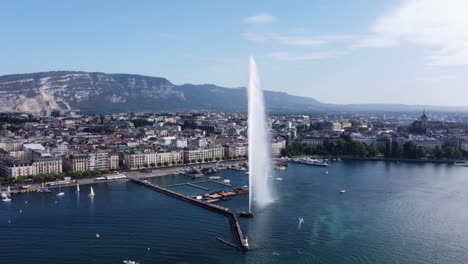 Aerial View Of The Geneva Water Fountain, Iconic Jet d&#039;Eau In Geneva, Switzerland