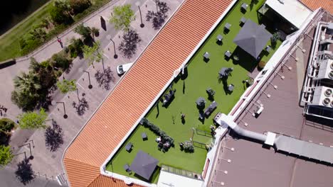 Aerial-top-down-view-of-the-terrace-in-Galeries-Lafayette-in-Perpignan,-France