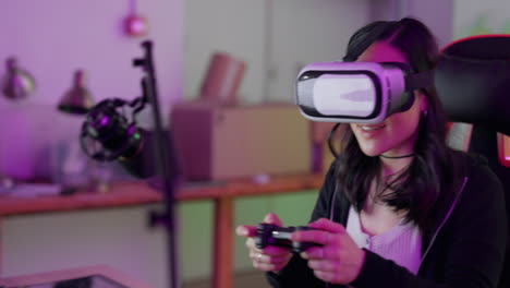 Virtual-reality,-gamer-and-woman-live-streaming