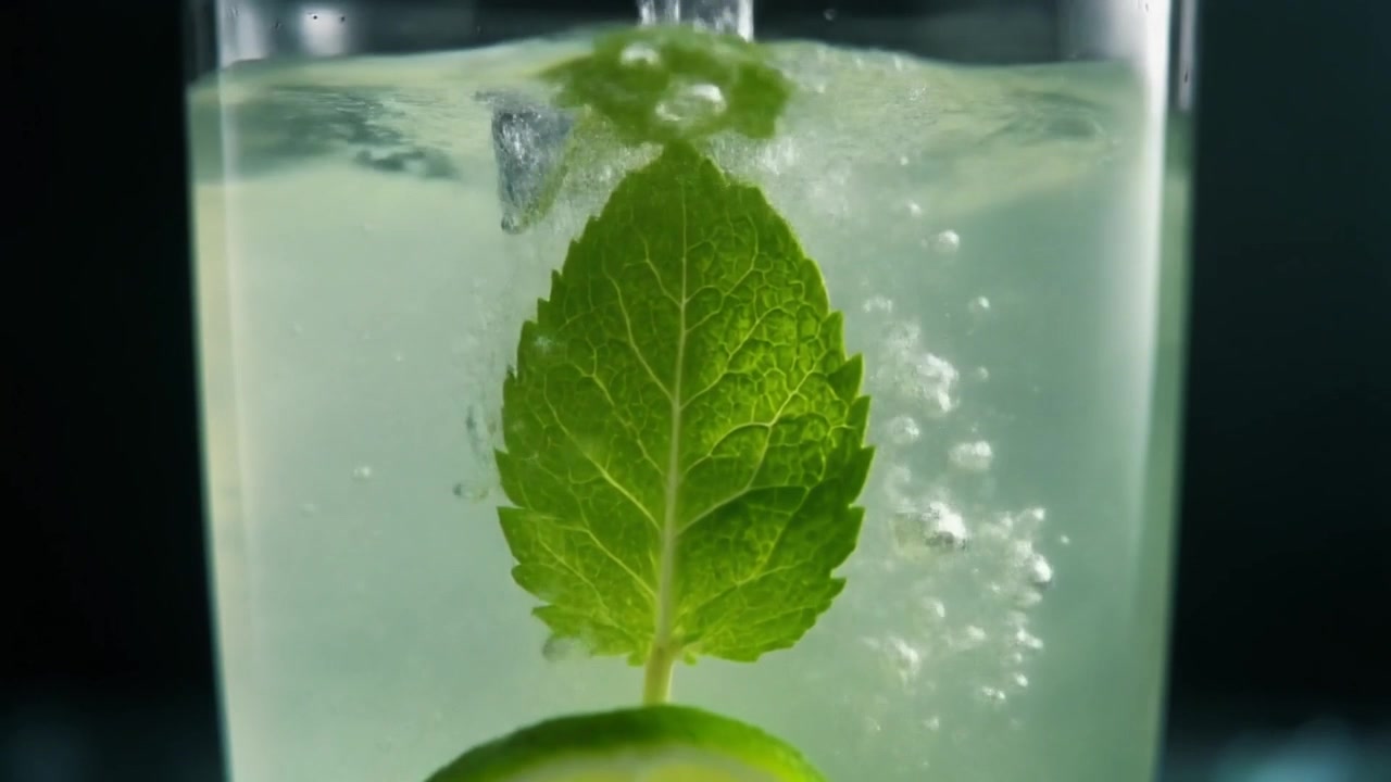 Cocktail Mojito rinfrescante versato in un bicchiere con lime e menta