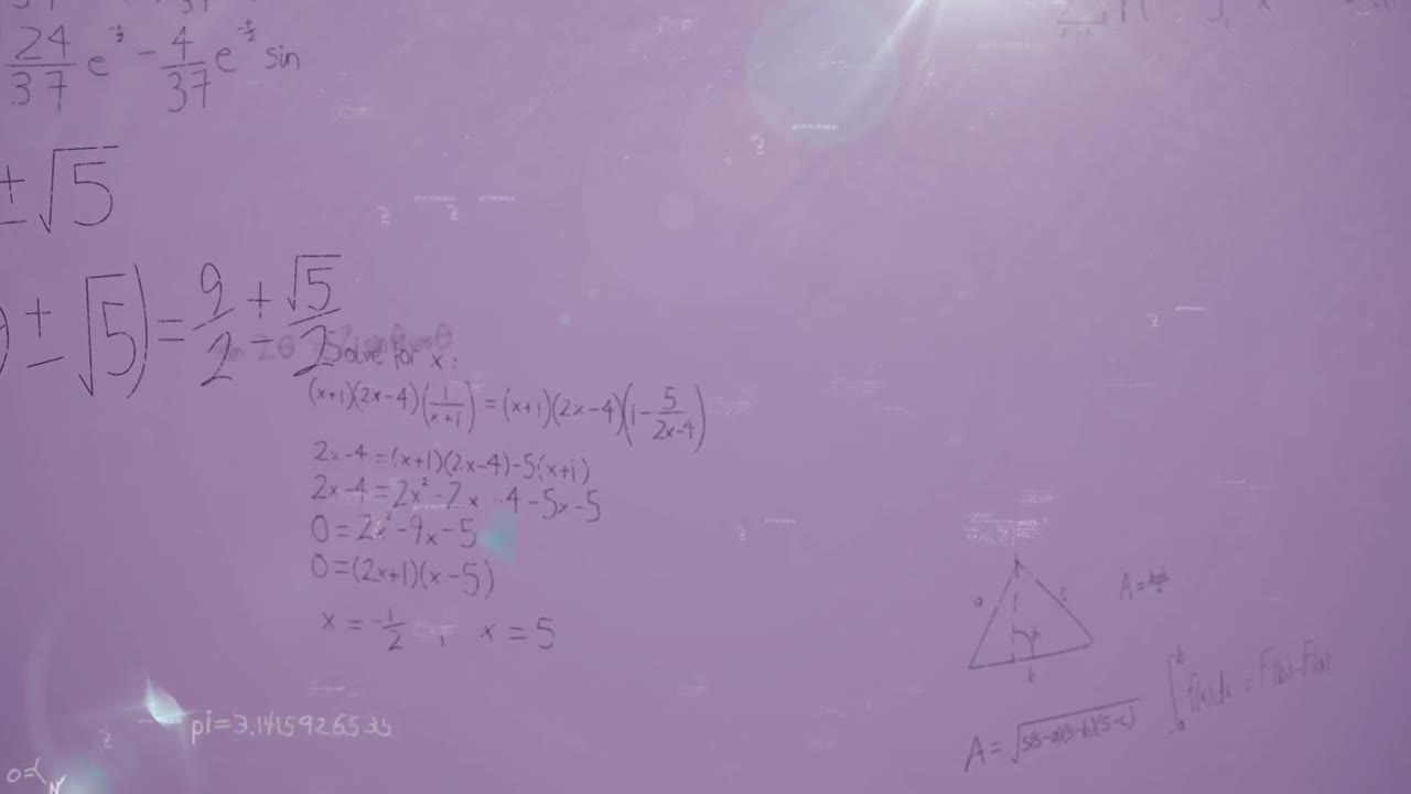 Animation of mathematical equations over purple background