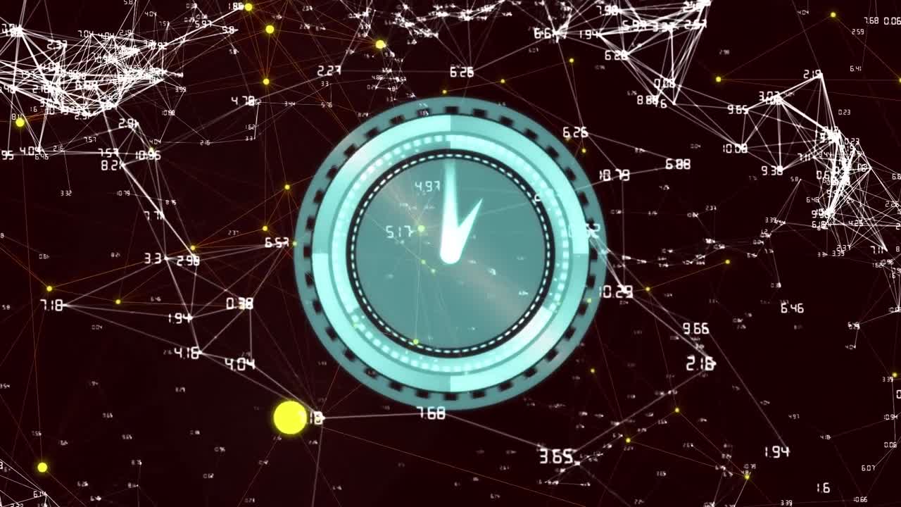 анимация часов, движущихся на черном фоне с созвездиями и числами