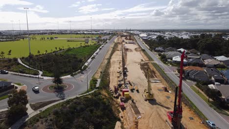 Metronet-Yanchep-Rail-Extension,-Aerial-Of-Rail-Works-And-Halesworth-Park-Butler