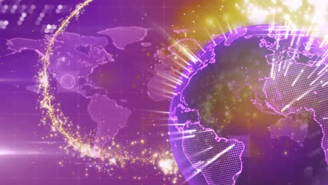 animation of data processing over world map and globe